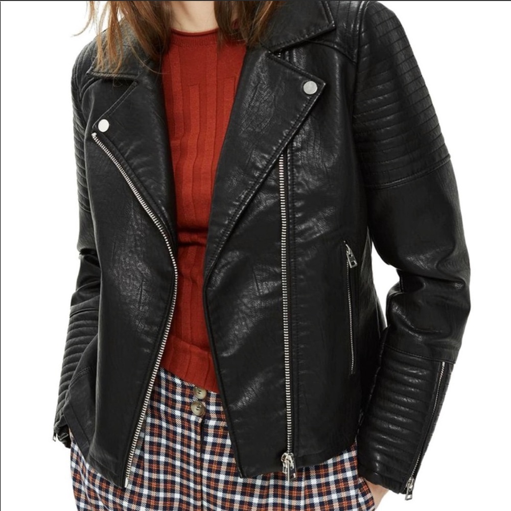 Top Shop black faux leather Moto biker jacket